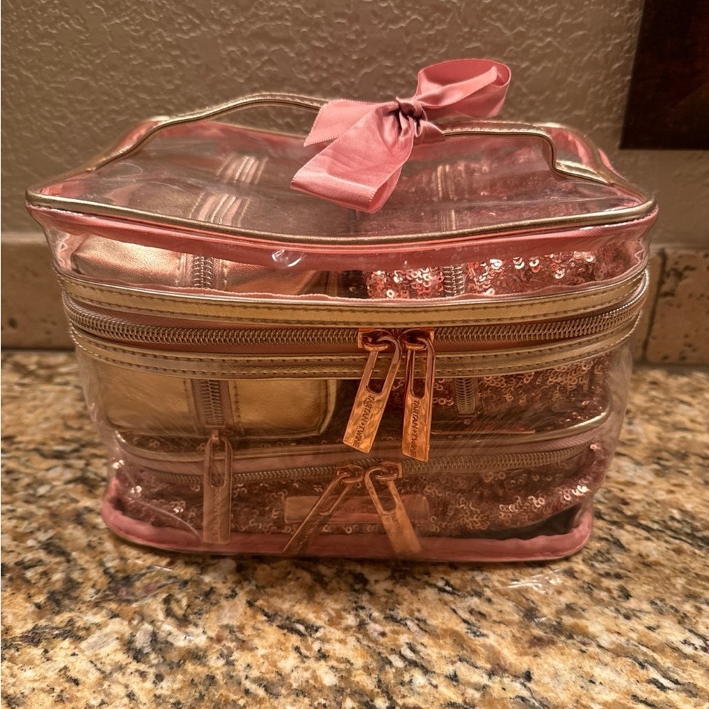 Tartan+twine 4 piece rose gold glitter metallic makeup bag set